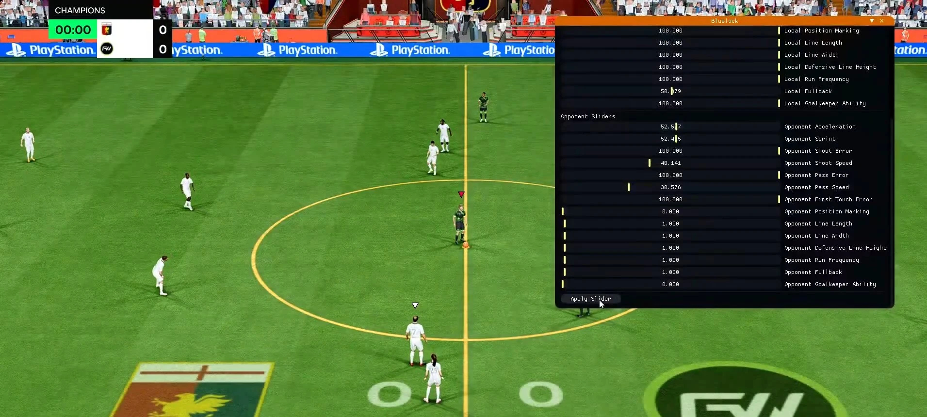 Bluelock FC 26 Cheats, Sliders Menu