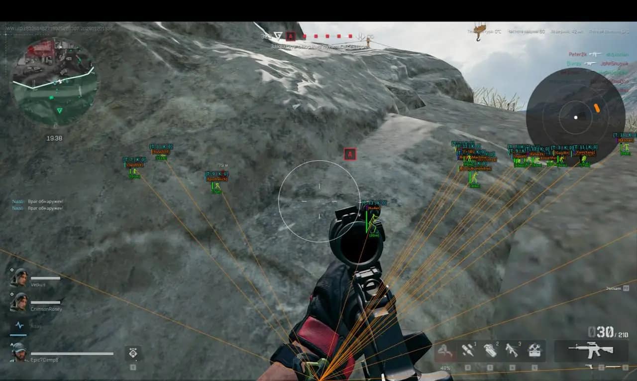 Delta Force cheats displaying player ESP and radar overlay